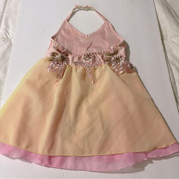 Glamour solo dance costume pastel pink yellow lyrical rhinestone dress small SC - Picture 8 of 10